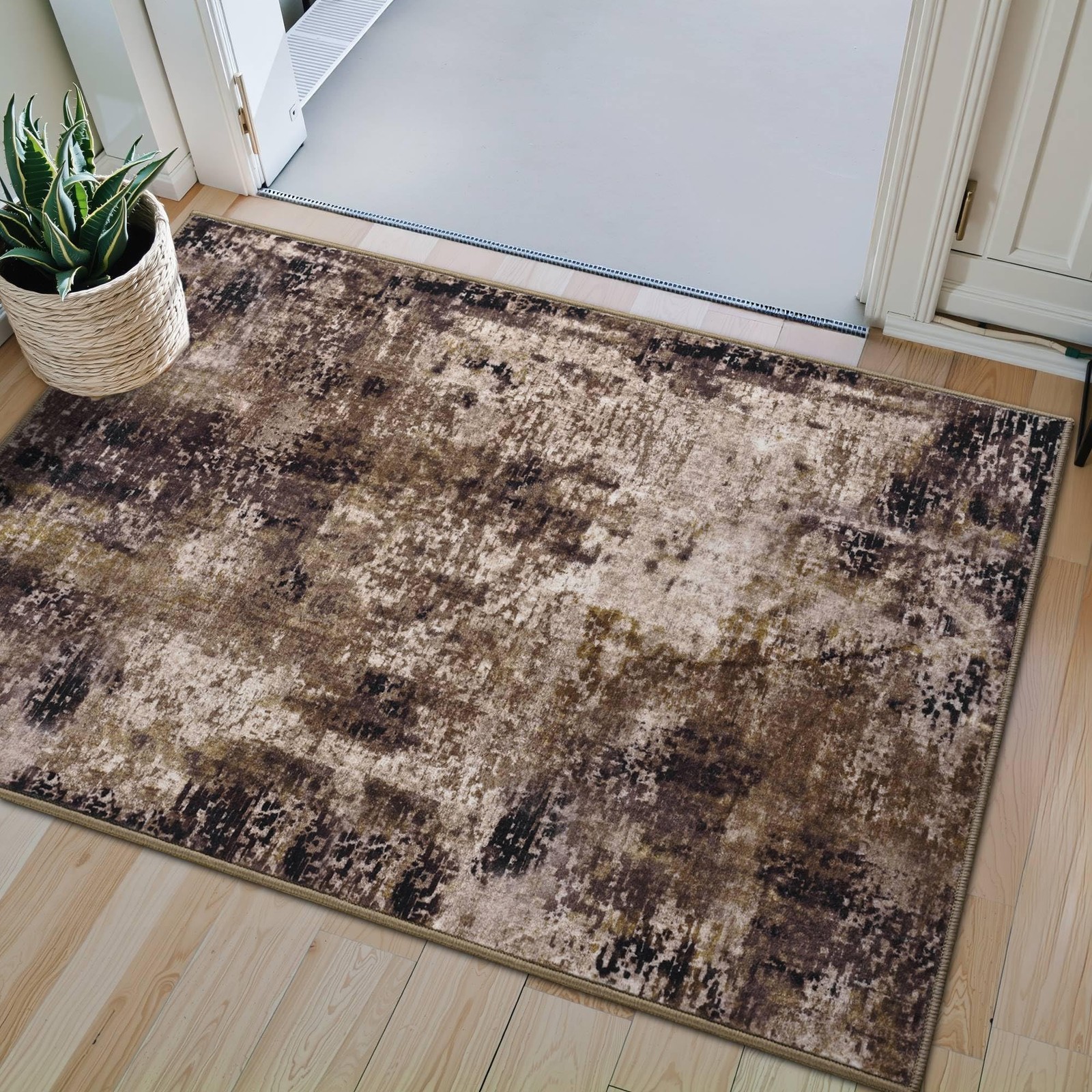 Merelax 2×3 Brown Red Entryway Washable Area Rug, Kitchen Bedroom Entrance Small