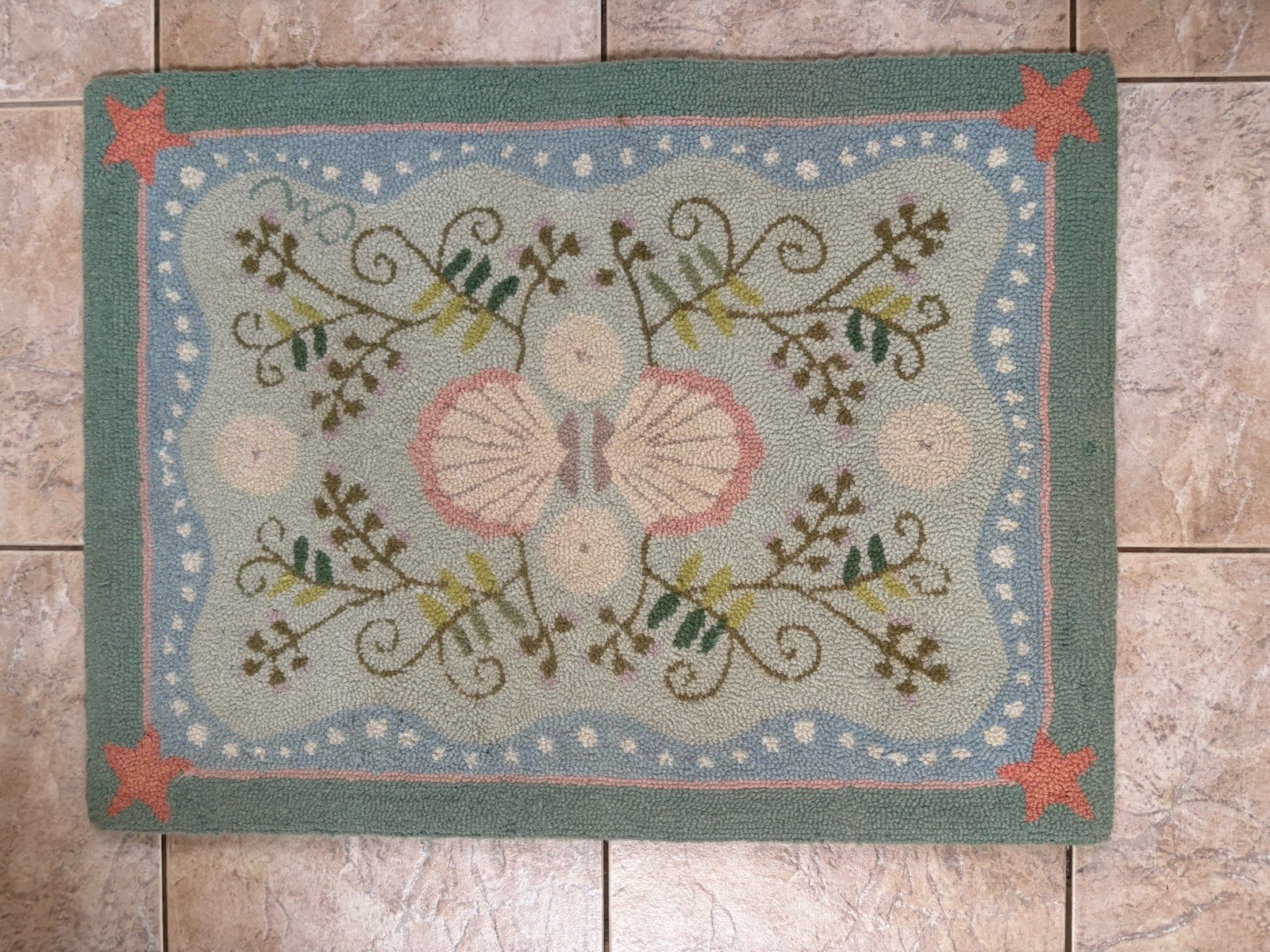 Claire Murray Thick Wool Hooked Rug: Seashells & Starfish 22×30