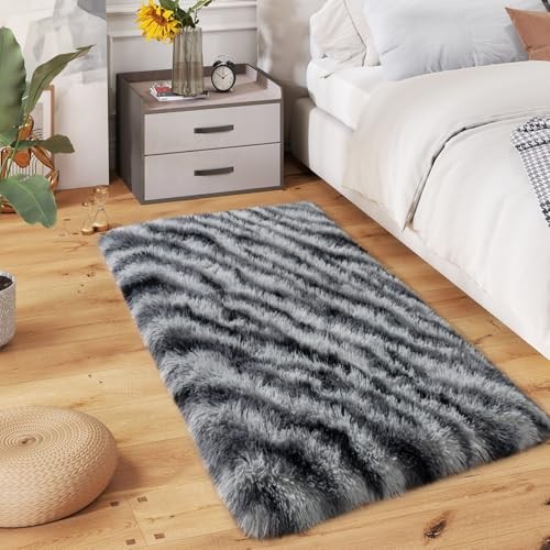 Super Fluffy Runner Rug for Bedroom, Modern Shag Zebra Area Rugs, Soft Plush