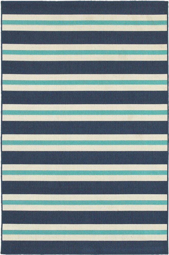 Blue Striped Machine Made Stripes Rows Bars Area Rug 5701B – Aprx 3’7″x5’6″