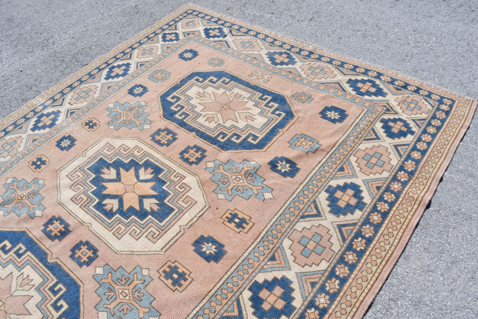 7,1×9,4 ft Rug, Vintage Turkish Rug, Blue Oriental Wool Rug