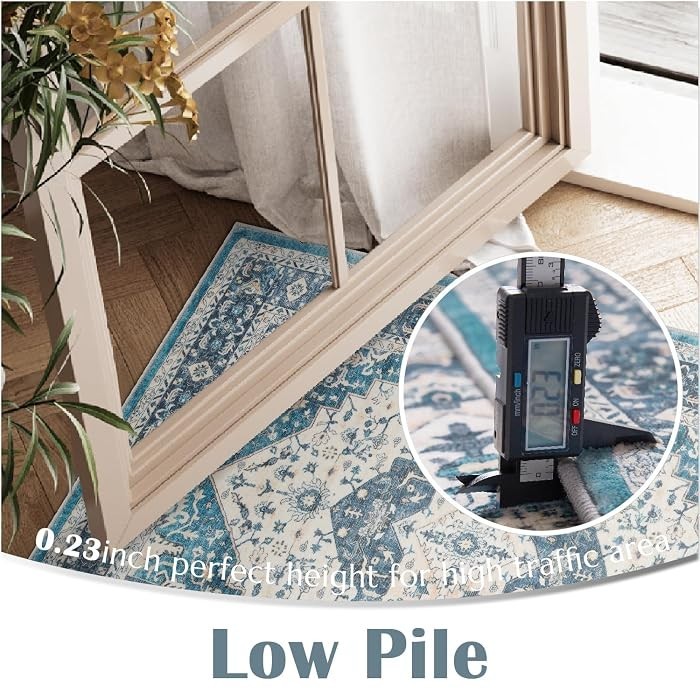 Jinchan Washable Area Rug Living Room 6′ x 9′ ft Distressed Rustic Floral Blue