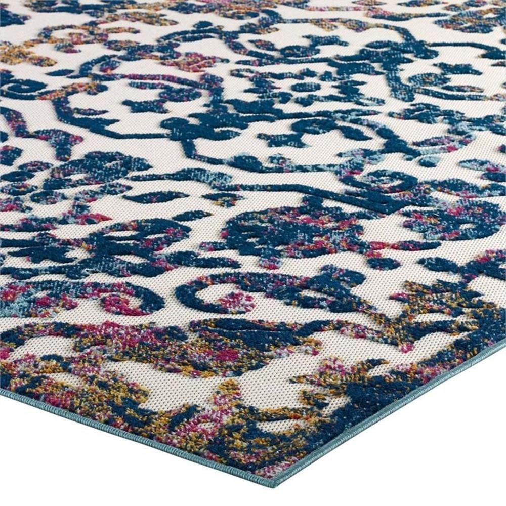 Modway Reflect 63×90.5″ Primrose Ornate Floral Lattice Rug in Ivory/Dark Blue