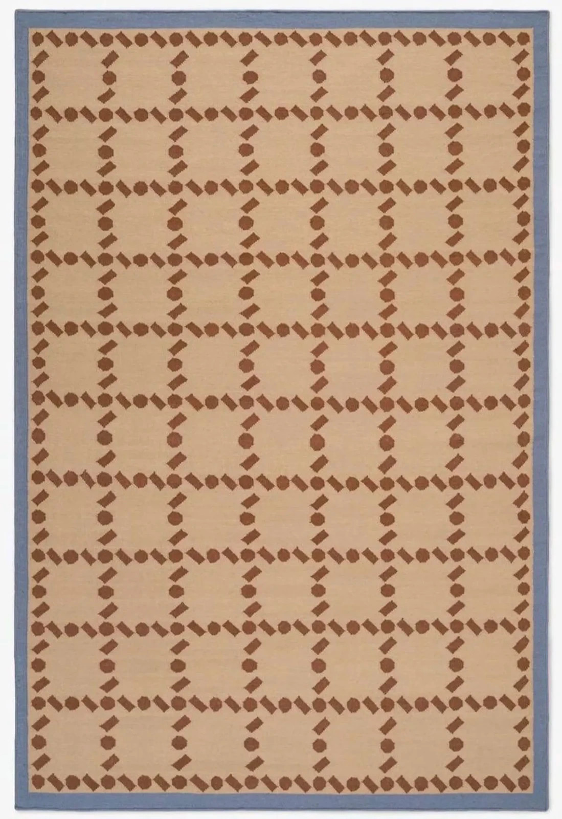 Handwoven Blue, Rust and Beige Chic Wool Rug: Rollakan Scandinavian Modern