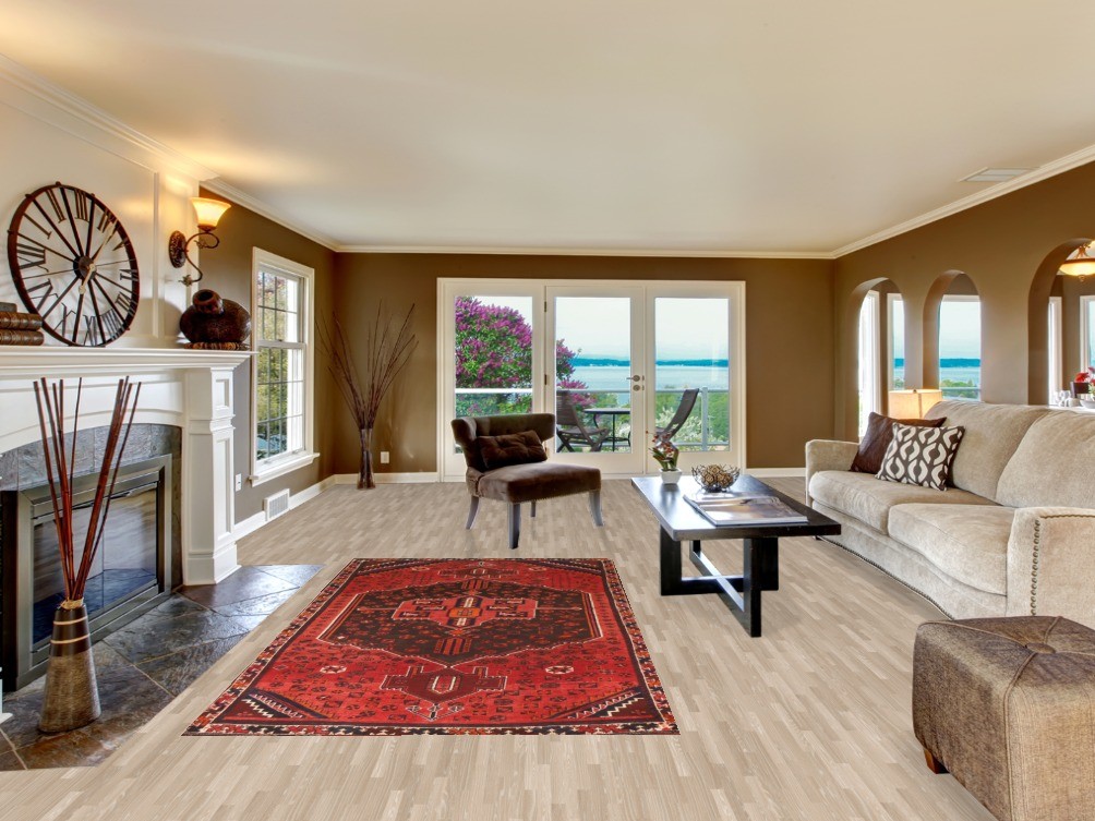 Geometric Red Wool Area Rug 5×9 Hand-knotted Tribal Traditional Room Size Carpet