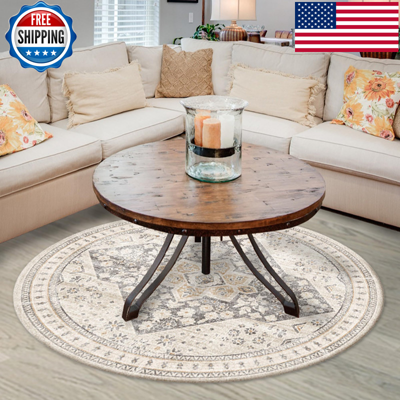 Fortsea Round 6Ft Washable Area Rug Multi Circle 6X6 Chenille Accent Rug
