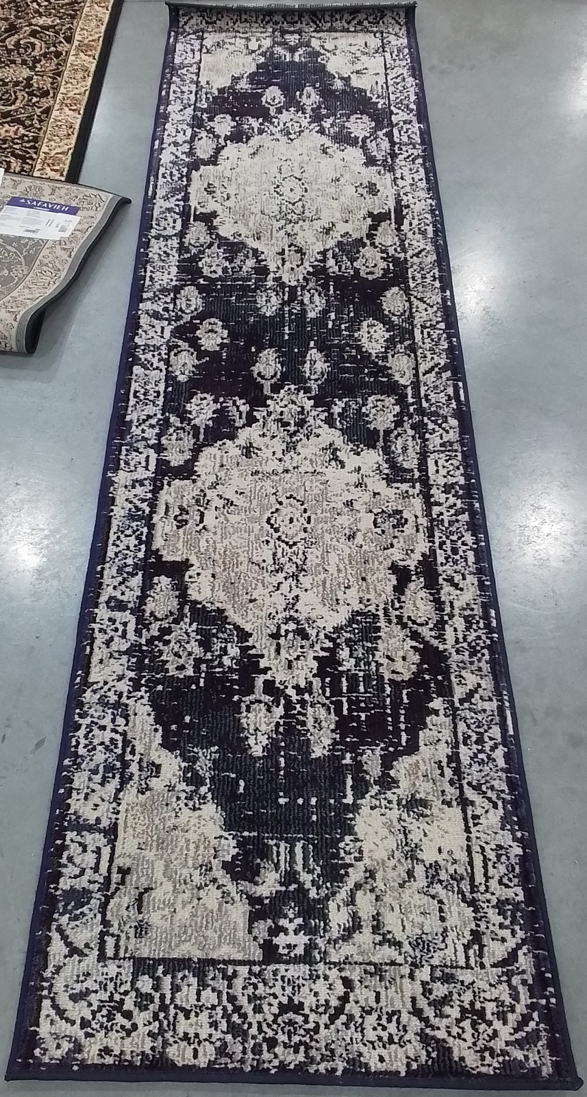 IVORY / NAVY 2′-2″ x 8′-0″ Flaw in Rug, Reduced Price 1172790078 MNC243C-28