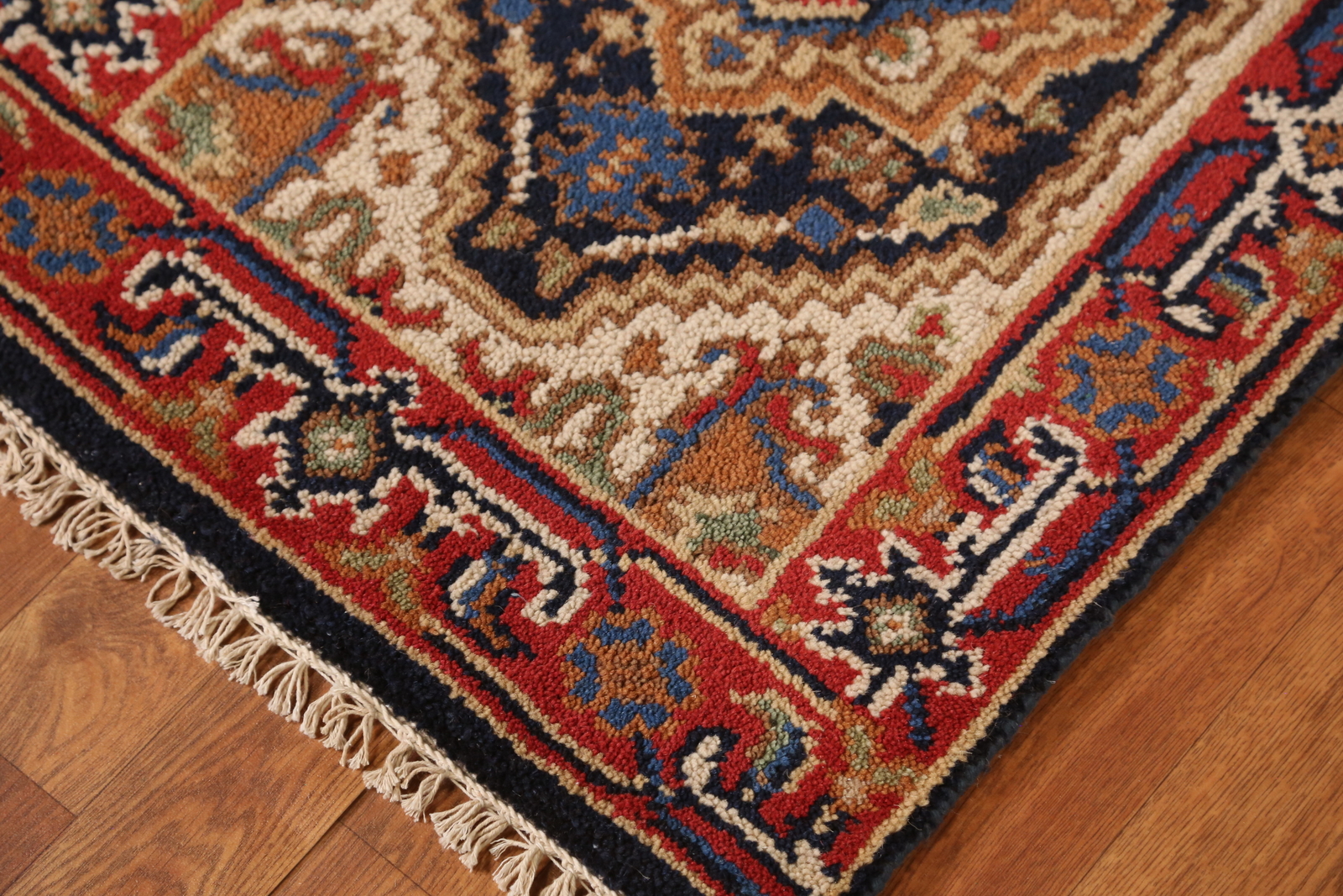 Navy Blue Heriz Serapi Beauty Hand-Knotted Indian Accent Carpet in Wool 2×3 ft