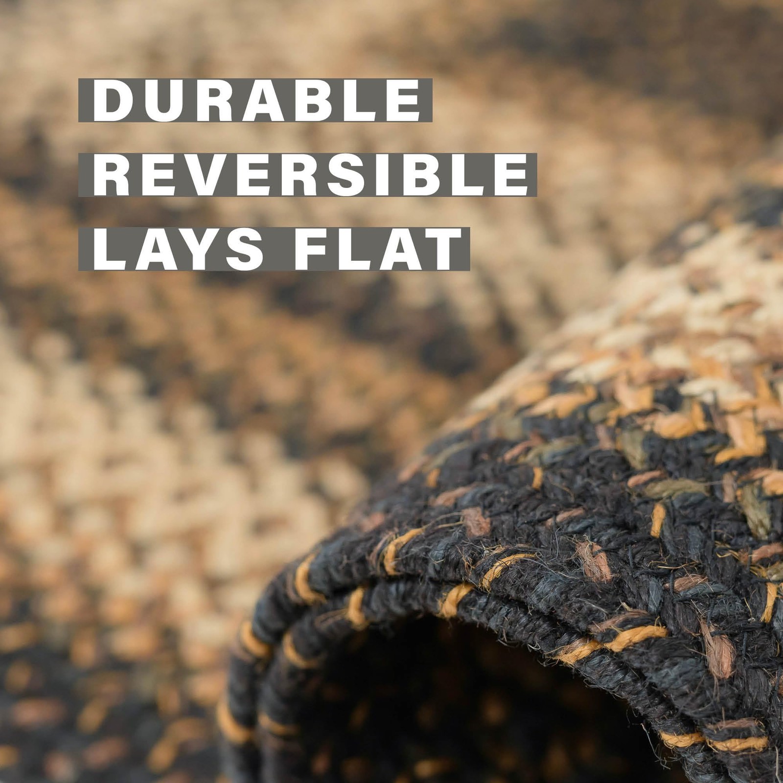 20×30 inch Kilimanjaro Black Tan Jute Braided Oval Rug Primitive Decor