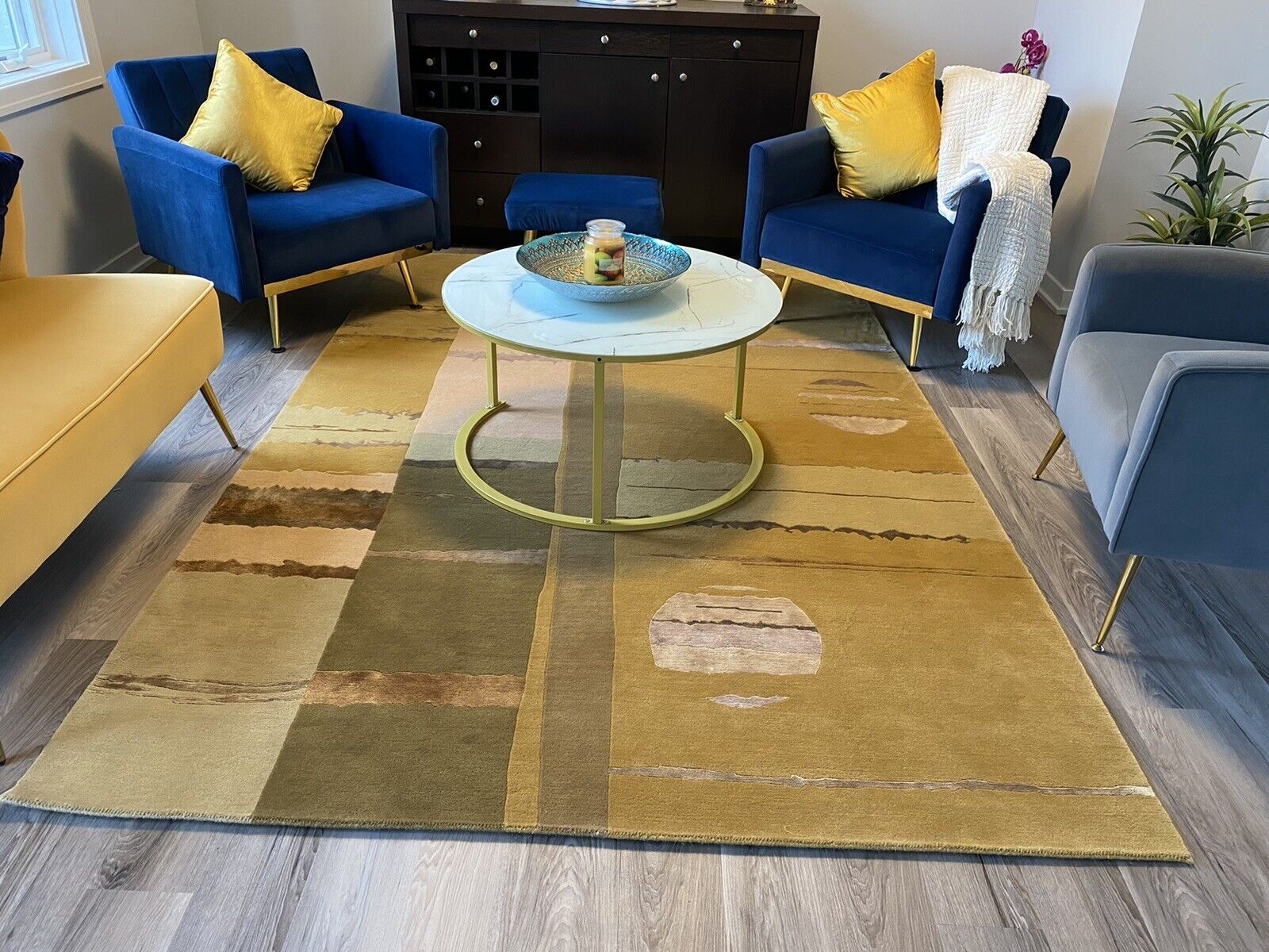 R11574 Superb Earth Tone Wool & Silk Tibetan Area Rug 6′ X 9′ Handmade in Nepal