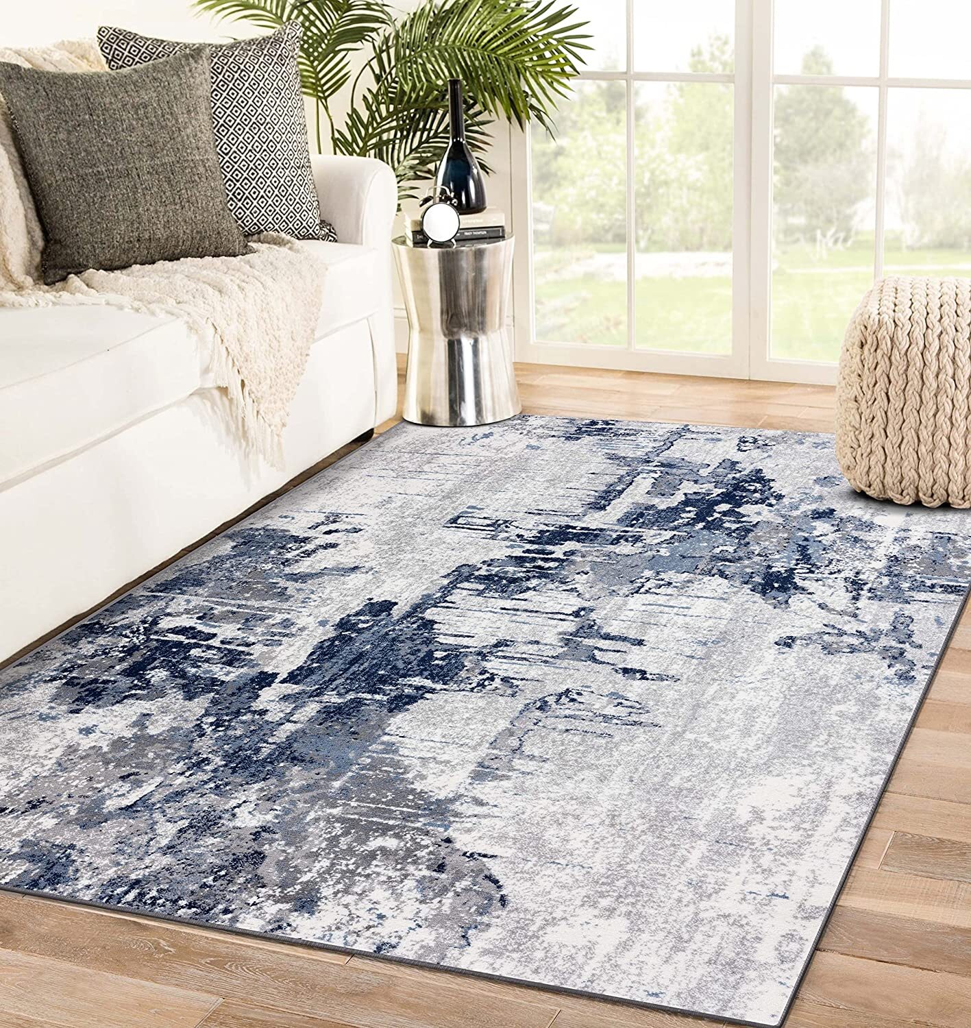 Contemporary Area Rug Blue Abstract Modern Rug Top Quality Carpets Premium Rugs