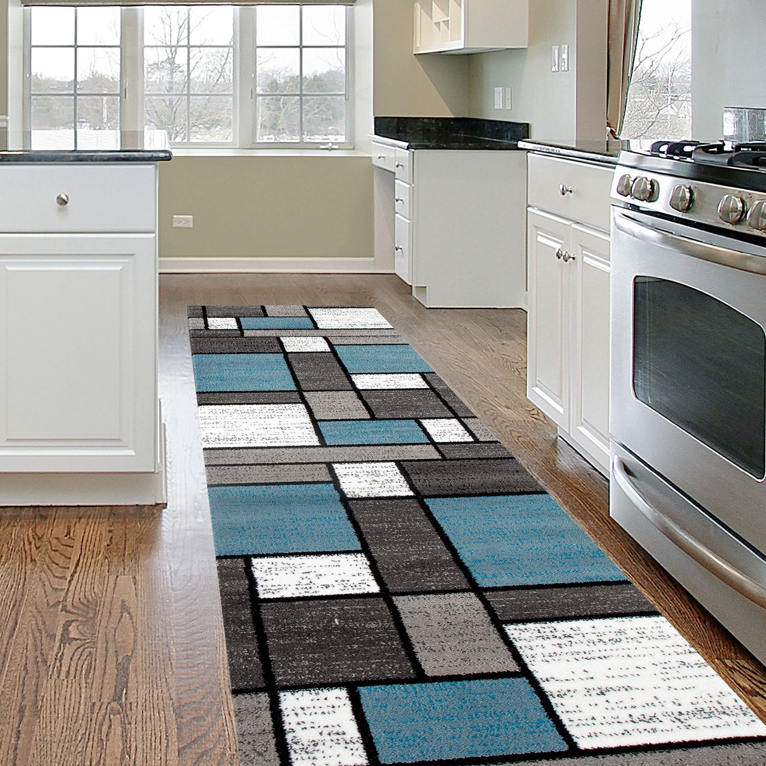 Rugshop Rugs Runner Modern Boxed Color Block Runner Rug for Hallway Rugs 2’7″x8′