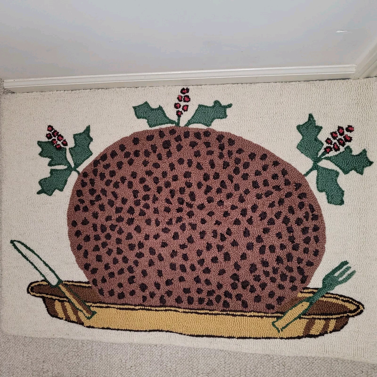 Ebenezer & Co.~100% Hand Tufted 2’x3′ Woolen Hooked (Interior) Rug -Plum Pudding