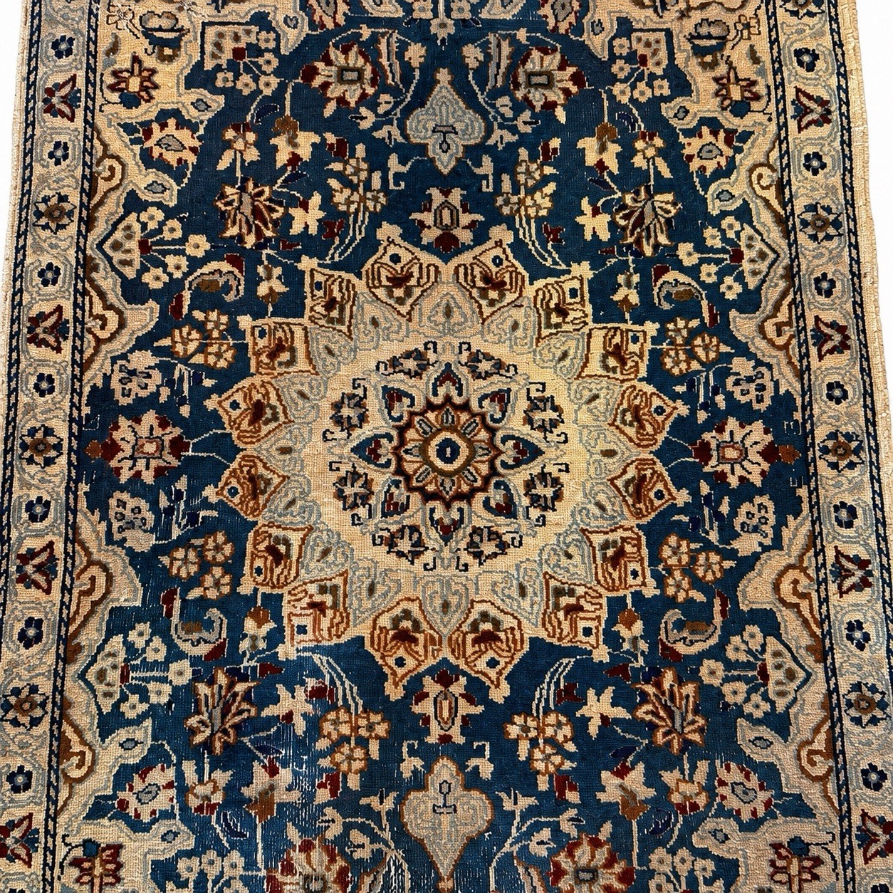 Vintage Blue Ivory Wool Nain Area Rug 3×4 Traditional Medallion Hand Knotted