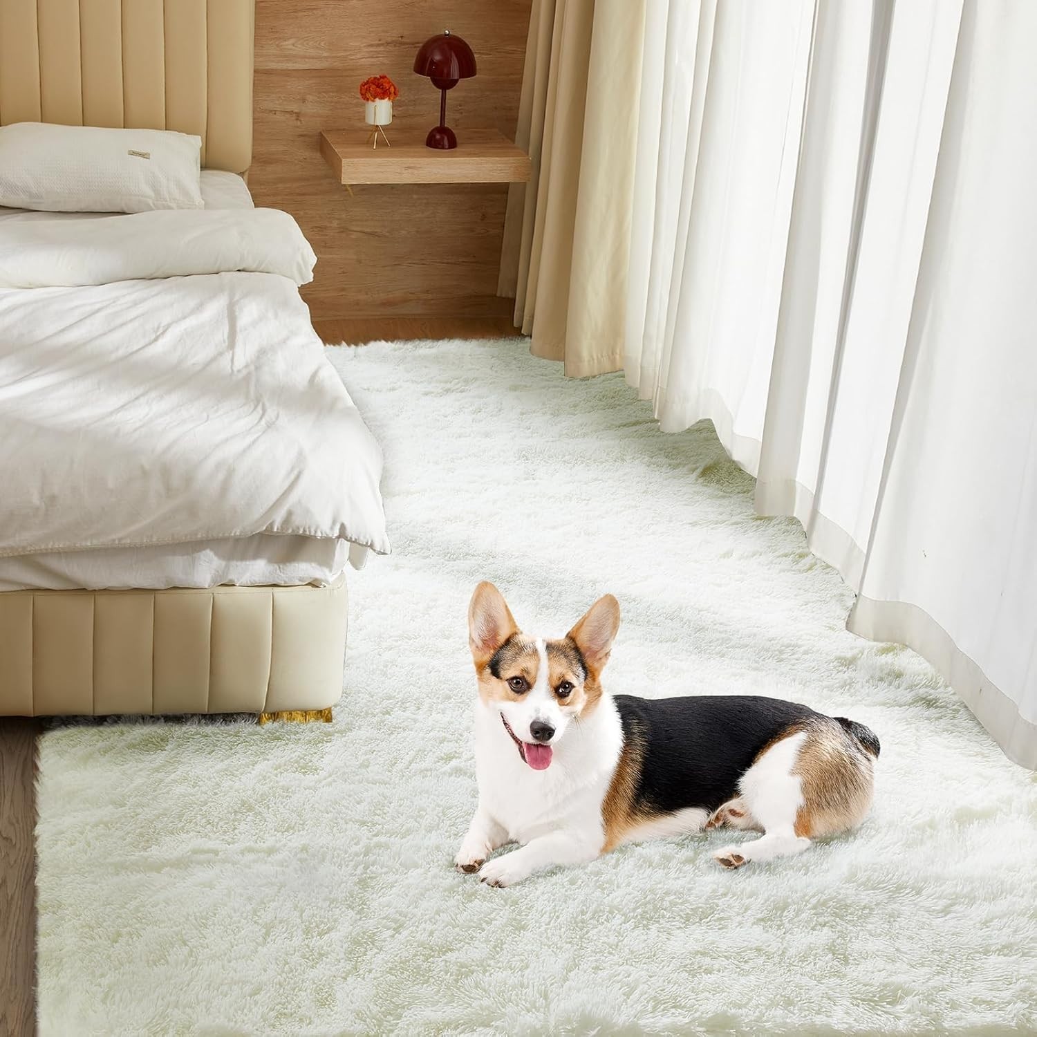 8X10 Fluffy Shag Area Rug – Stylish Cream Comfort for Bedrooms & Living Rooms