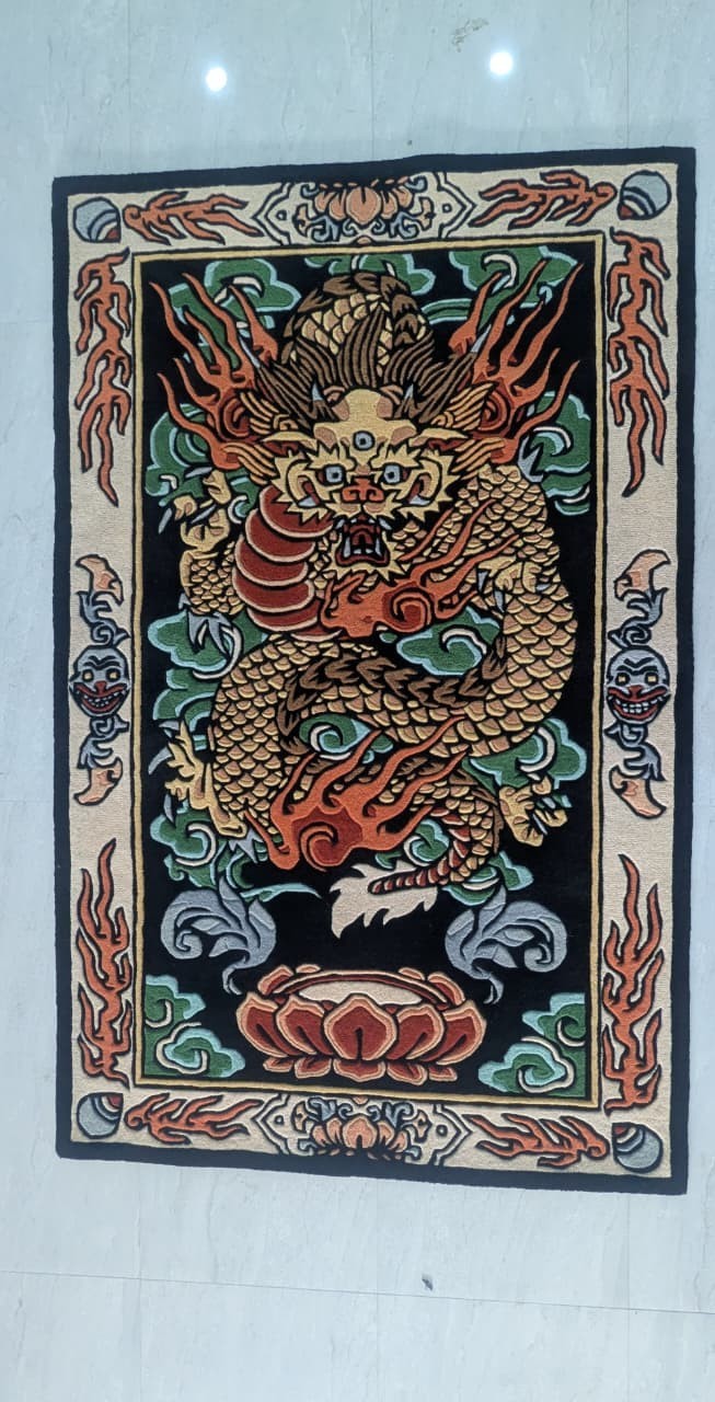 Japanese Irezumi Dragon Area Rug 5×8 Hand Tufted Wool Tattoo Style Oriental Rug