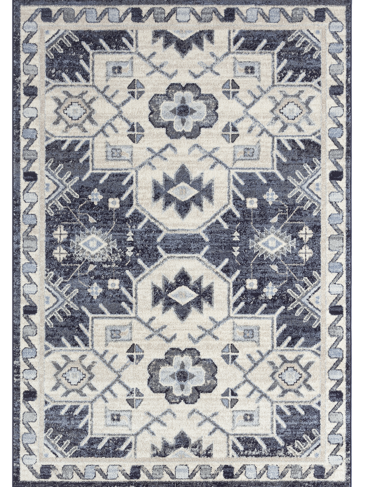 New Blue Cream Indoor Medallion Rectangle Farmhouse Area Rug Free Shipping