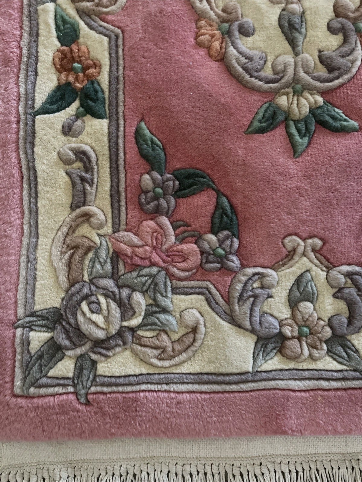 Vintage Chinese Woven Tufted Rug Small 37×24 Pink Cottage Grannycore