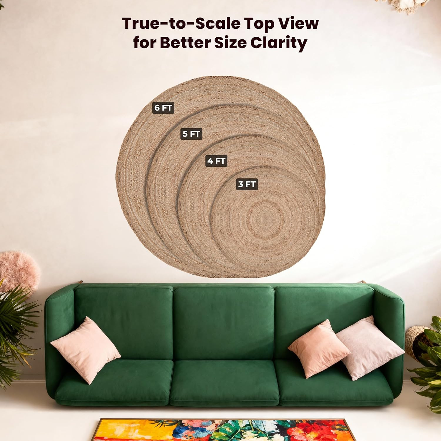 5 Ft Handwoven Jute Rug – Eco-Friendly Rustic Boho Decor for Any Room