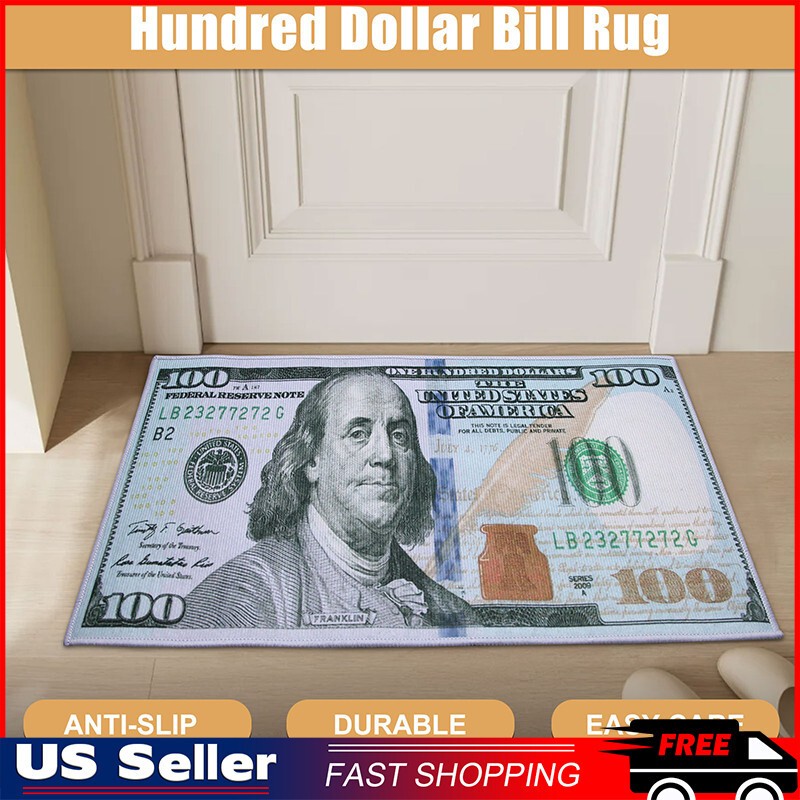 Hundred Dollar Bill Rug/Carpet – Home Decor, Non-Slip, Soft, Modern, NEW
