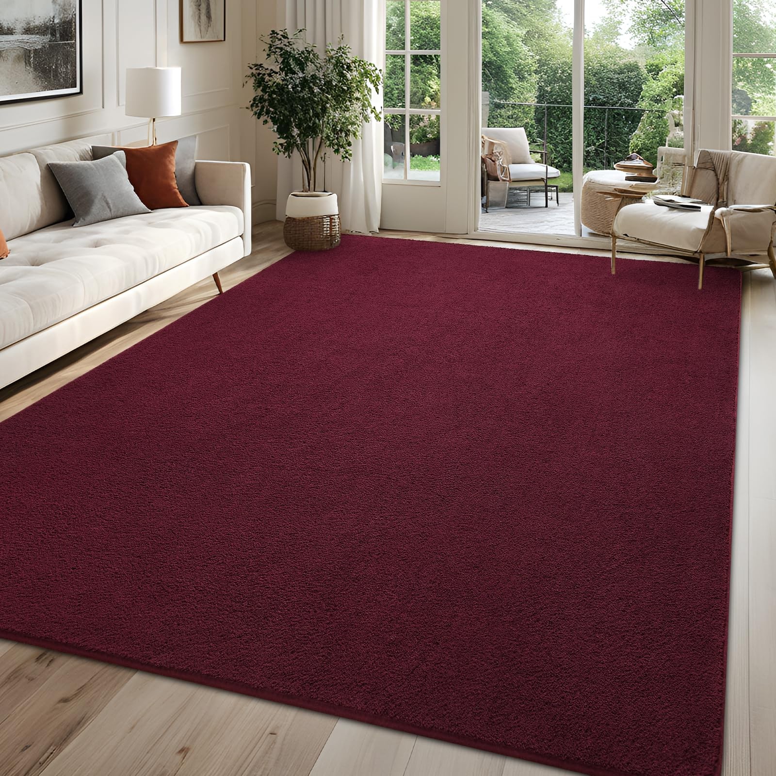 Red Rugs for Bedroom Living Room 4×6 ft Burgundy Area Rug Washable Memory Foa…