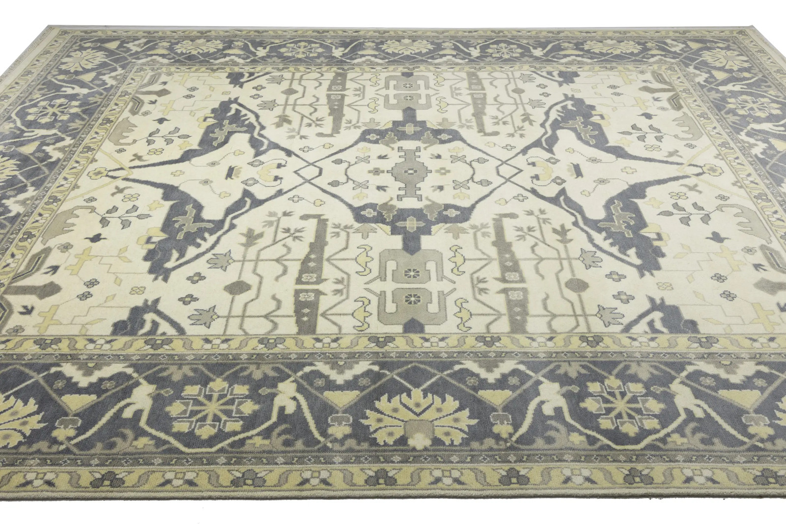 Handmade Oushak Oriental Rug 12X15 ft Oversized Wool Floral Carpet Living Room