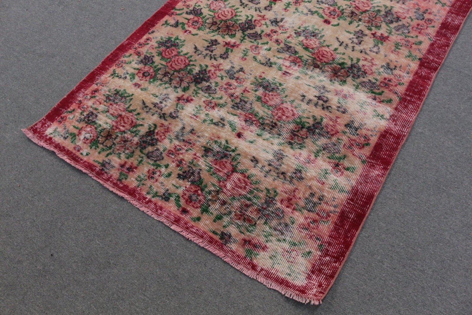 4,1×7,3 ft Turkish Rug, Vintage Area Rug, Red Pink Oriental Wool Rug