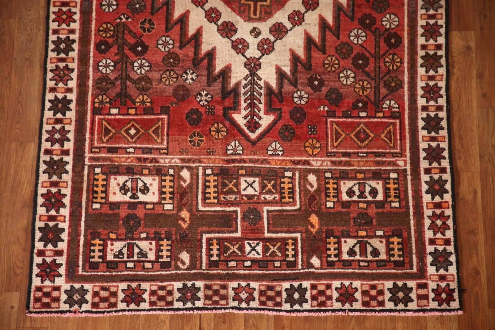 Vintage Traditional Geometric Red/ Ivory Area Rug 4’x7′ Wool Hand-knotted Carpet