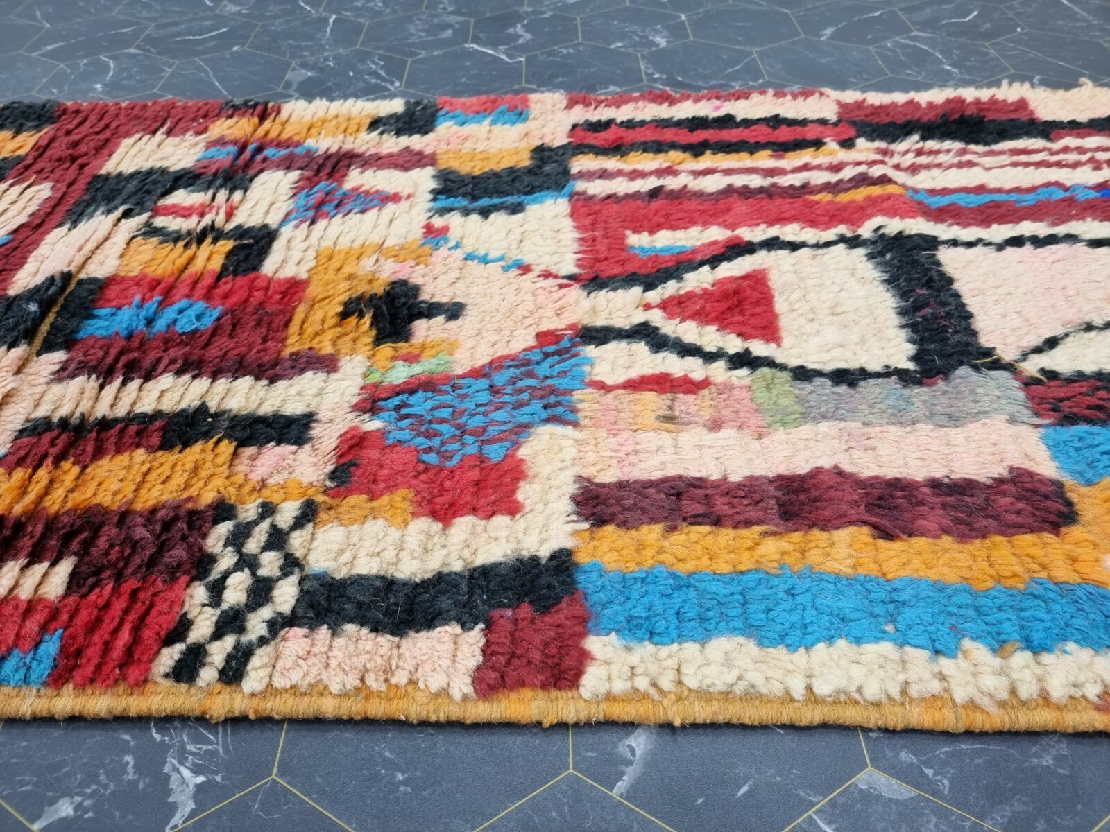 Moroccan Boujaad Handmade Rug 2’2”x11’4” Berber Abstract Orange Black Carpet