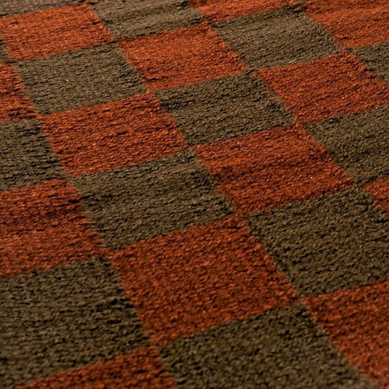Handmade Kilim Rug Wool Checkered Area Rug Brown Rust Flatweave Carpet 9×12