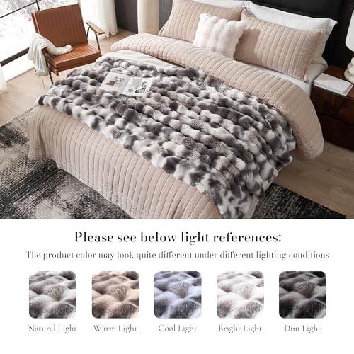 Amélie Home Faux Fur Throw Blanket for Couch, Ultra Soft 50″ x 60″ Tie-dye Grey