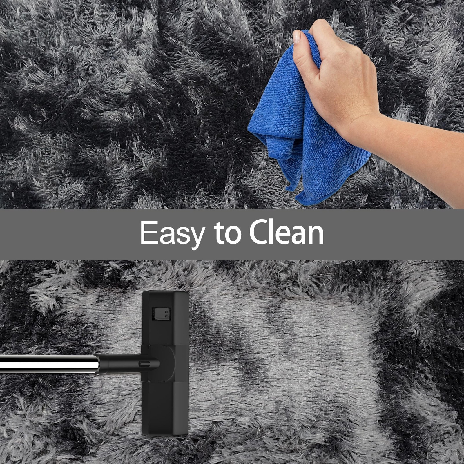Tie-Dyed Runner Rug for Bedroom Black Grey 2x6ft Fluffy Area Rug Bedside Runner
