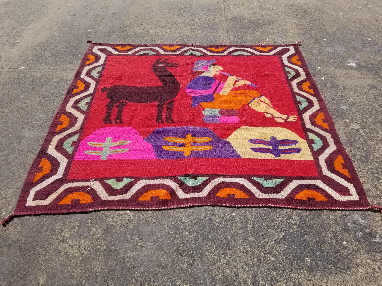 Vintage Traditional Handmade Peruvian Textile Wall Hanging/Rug 78×74 inches