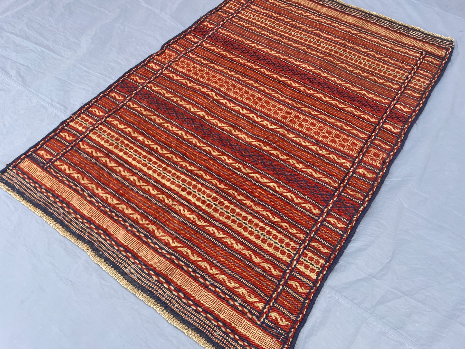 3’3 x 5 Ft Afghan Kilim Rug Tribal Striped Flatweave Carpet Handmade Wool Rustic