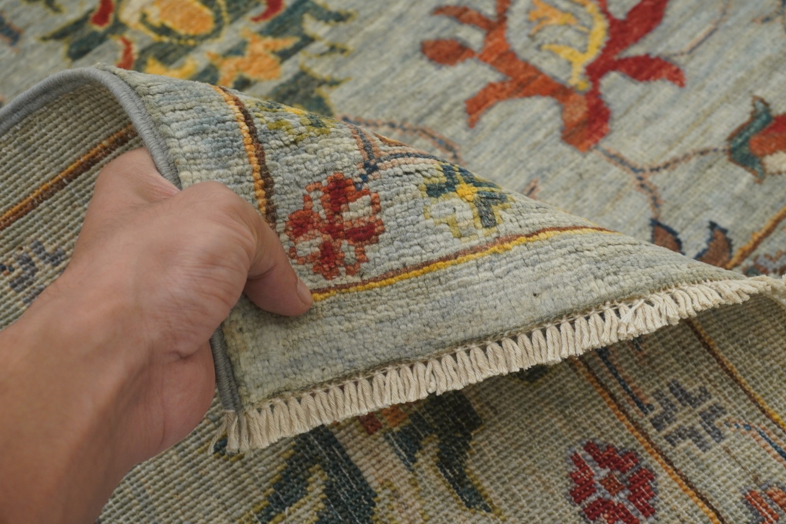 6×8 ft Blueish Gray Afghan Hand Knotted Wool Oriental Rug