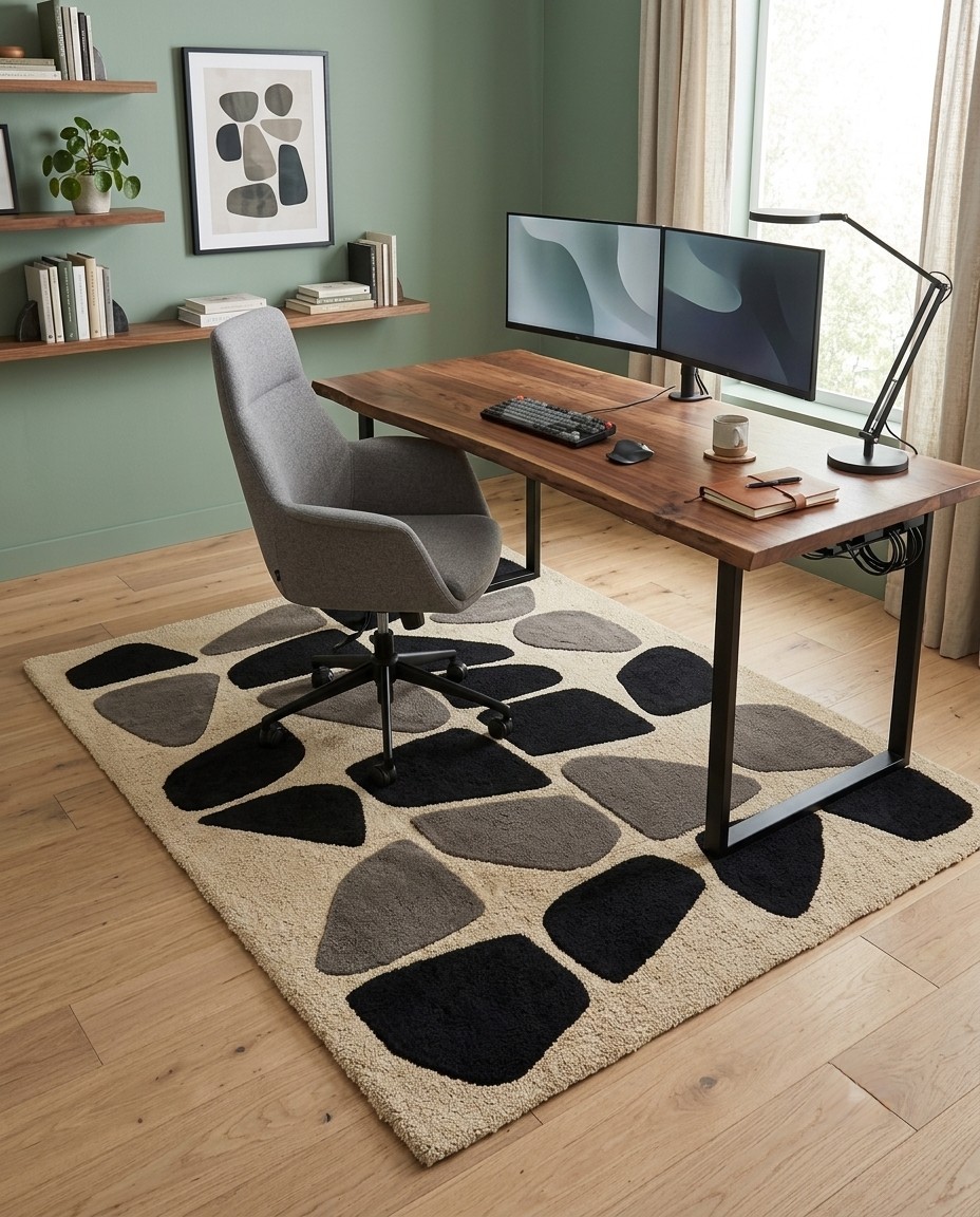 Premium Hand Tufted Wool Area Rug Modern Abstract Geometric Beige Black Gray Rug
