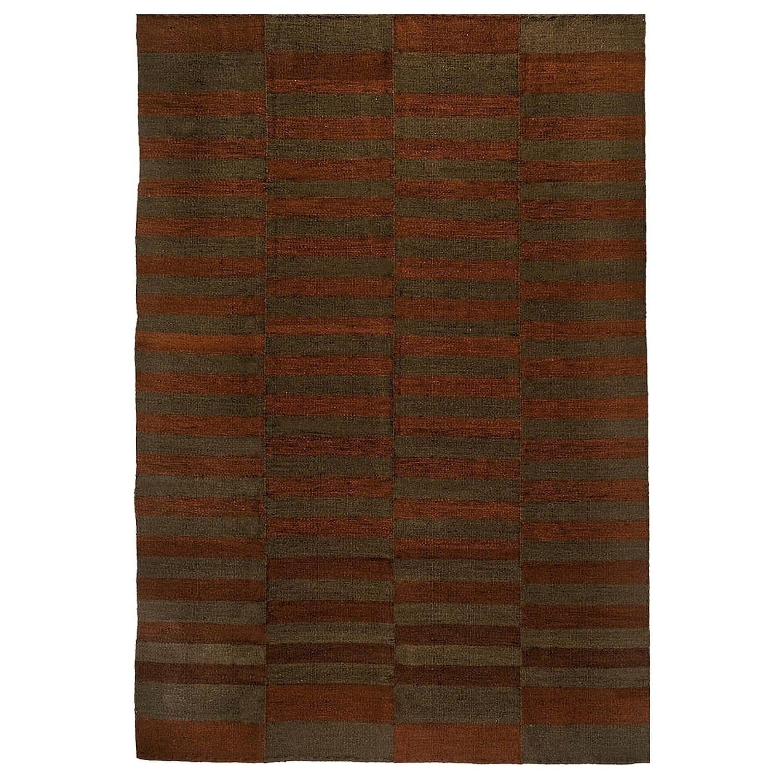 Handmade Kilim Rug Brown Rust Plaid Wool Flatweave Area Rug Modern Carpet 9×12