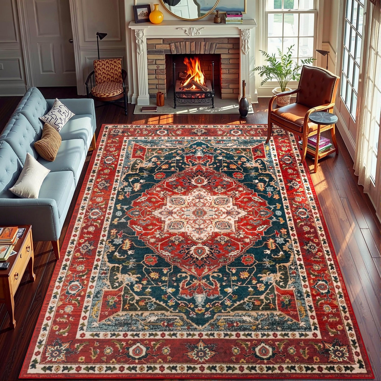 YJ.GWL Area Rugs for Living Room 6×9 Machine Washable Rugs, Non Slip Floral V…