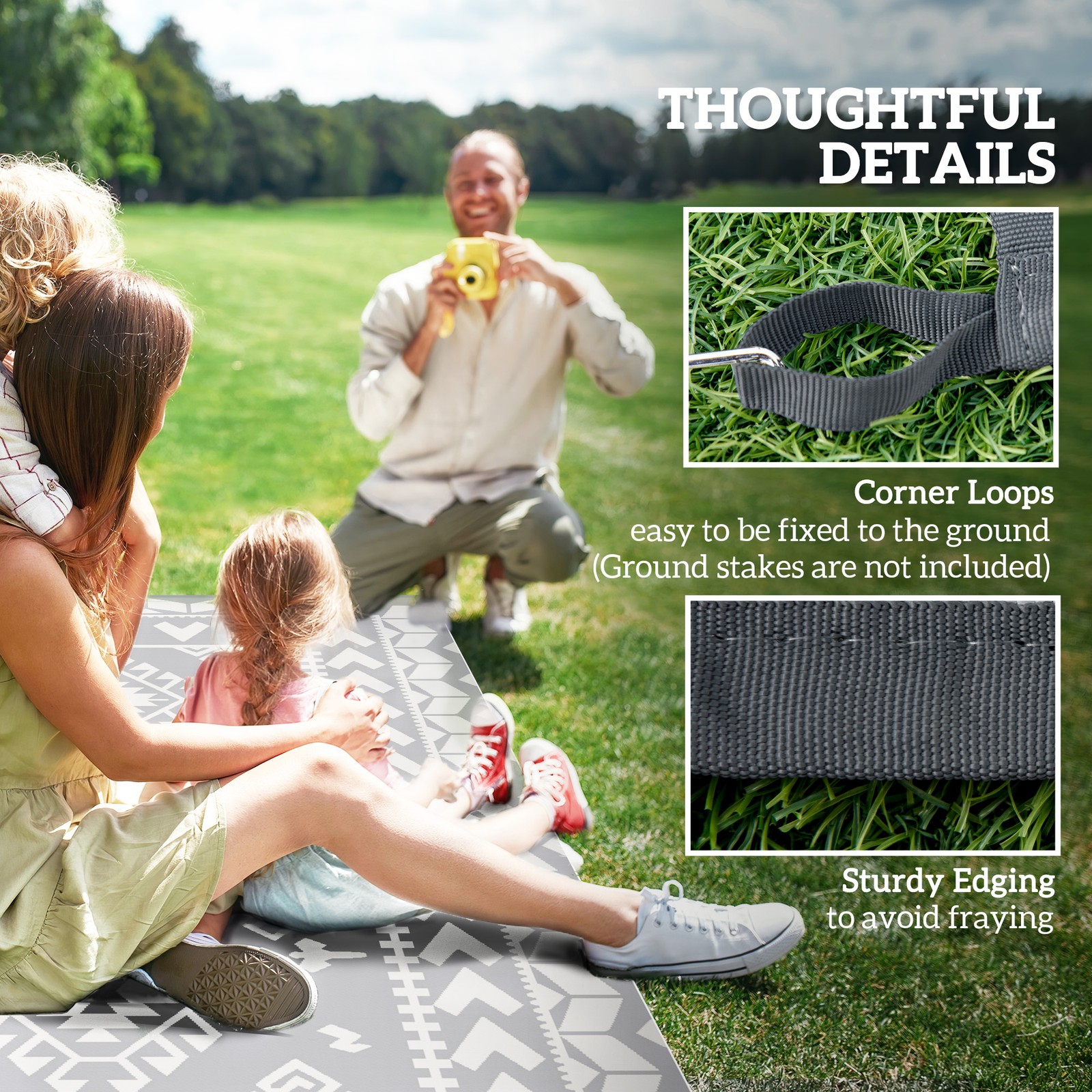 Outsunny Outdoor Rug, 9′ x 12′ Floor Mat, Gray White Rhombus Patchwork
