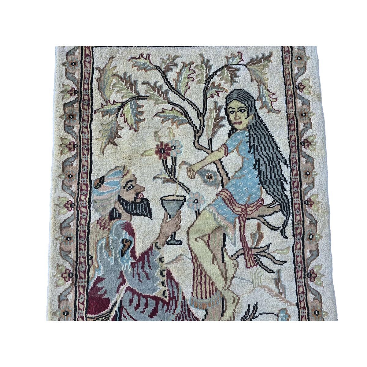 Area Rug Umre Khayam Wall Pictorial Hand Knotted Wool Silk Carpet (3.0 x 2.1)’