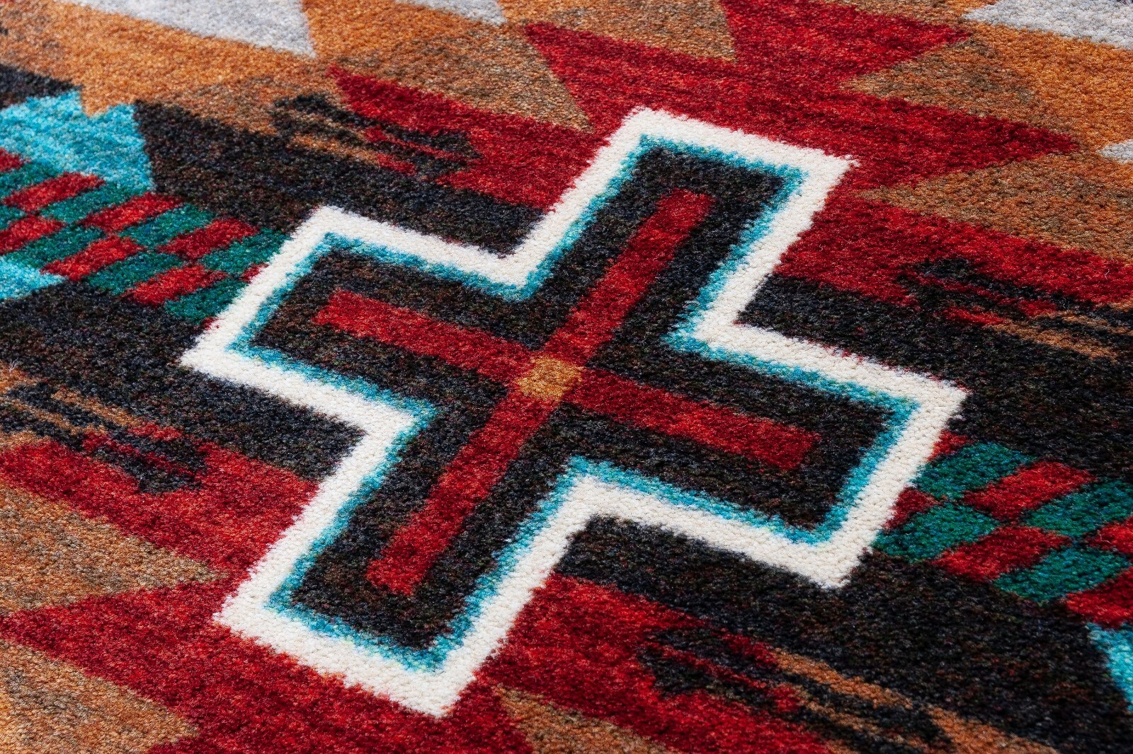 Rustic Cross Electric Turquoise Southwest Country Farmhouse Area Rug 4×5