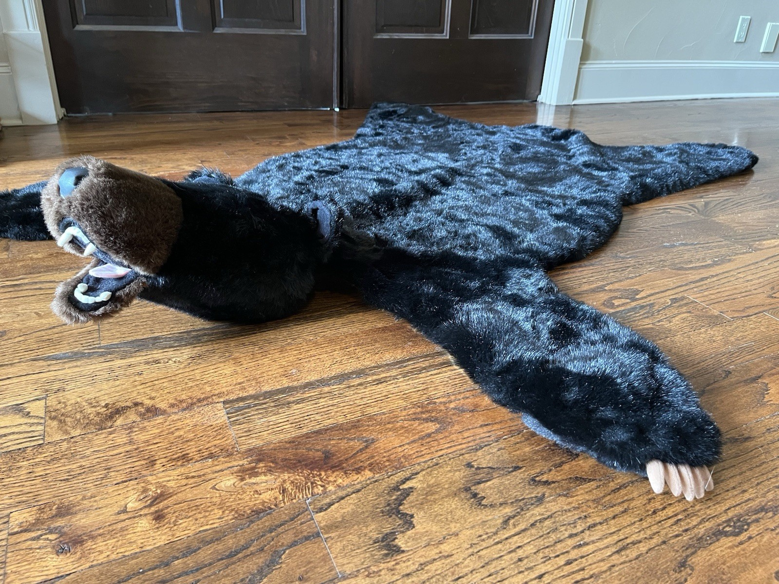 Black Bear Plush Area Rug Faux Fur 65″ x 52″ Large Kids Room Decor Claws Teeth