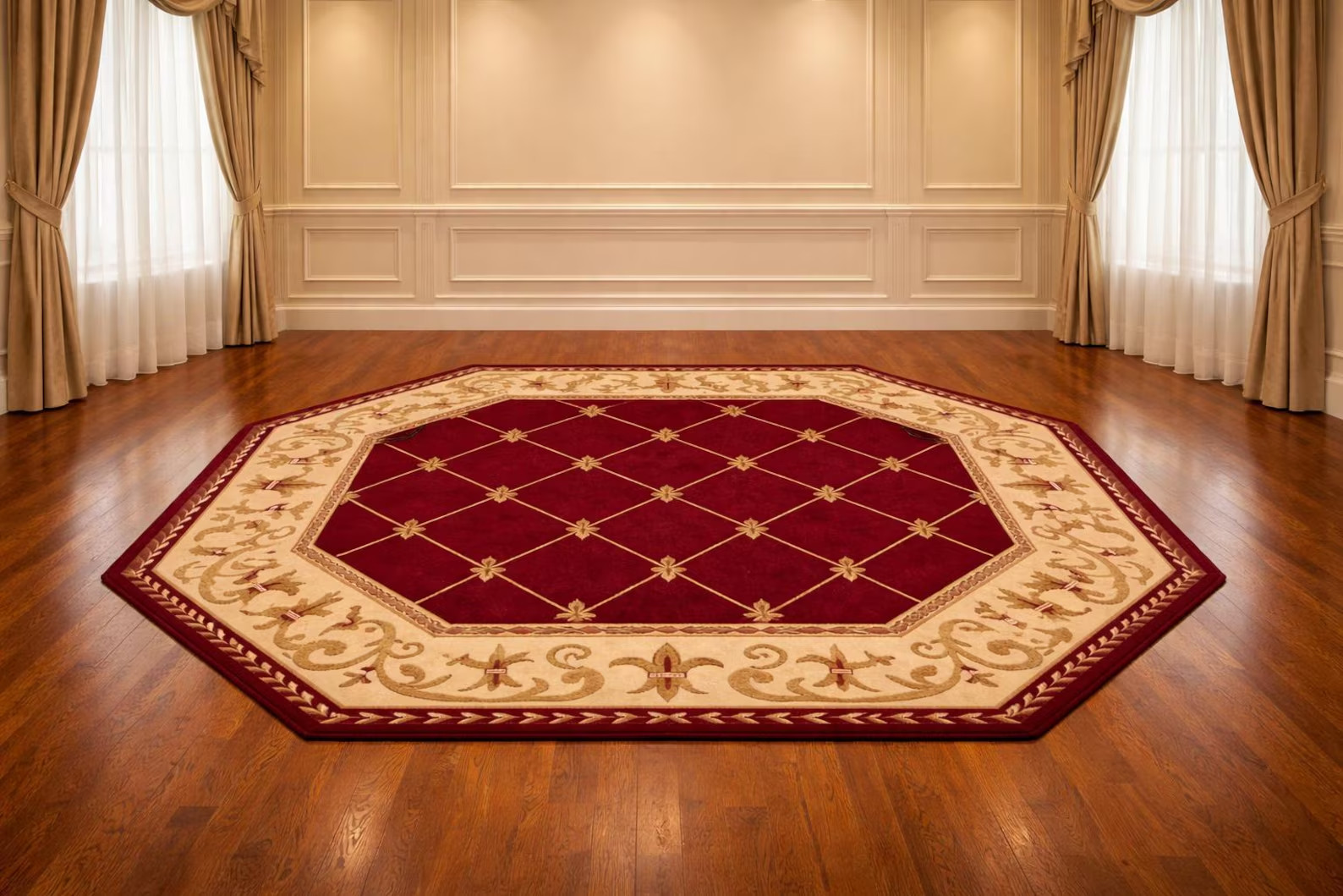 Hand Tufted Wool Rug Hexagon Area Rug Red & Gold Traditional Carpet Octagonal Ru
