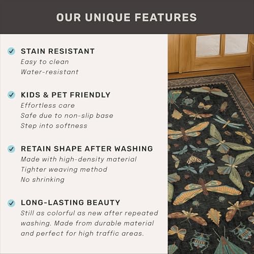 Washable Black 6ft Round Area Rugs for Bedroom Beside Bed – Dark Unique Insect