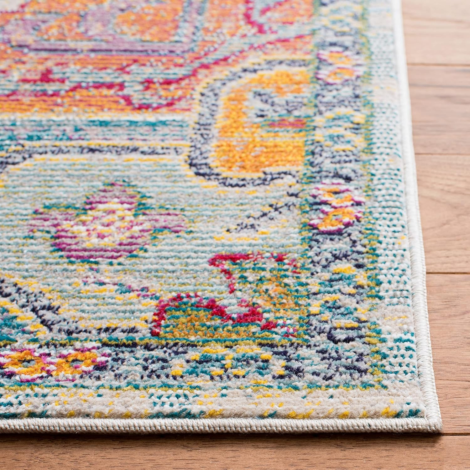 SAFAVIEH Crystal Collection Area Rug – 6’7″ X 9’2″, Light Blue & Fuchsia, Medall