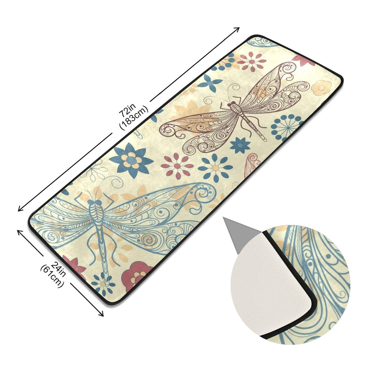 Dragonflies and Flowers Kitchen Rugs Non-Slip Soft Doormats Bath Carpet Floor…