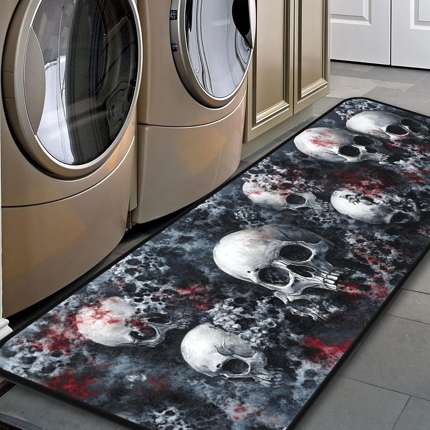 Skull Kitchen Room Mat, Kitchen Area Rug 20”x59” Laundry Room Rug Runner, Floo