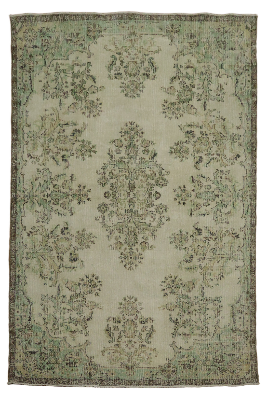 Wool Vintage 6×9 Anatolian Oriental Area Rug in Sage Green Distressed Pattern