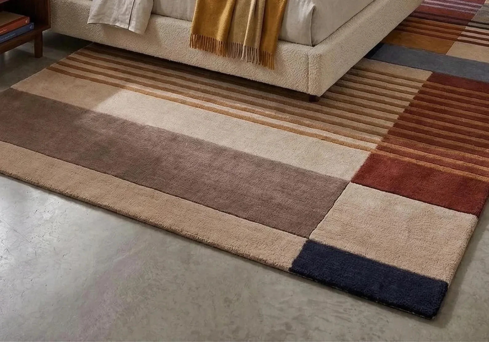 Hand-Tufted NZ Wool Rug | Modern Geometric Striped Carpet Livin Room modern