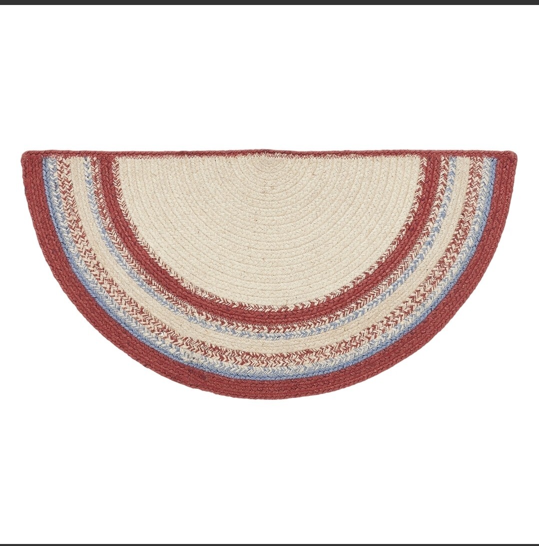 Celebration Jute Rug Half Circle W/ Pad 16.5×33 Primitive, Country, Rustic, Farm